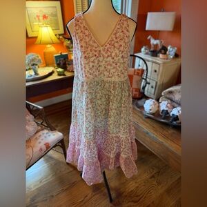 LoveShackFancy Pink Floral Midi Dress